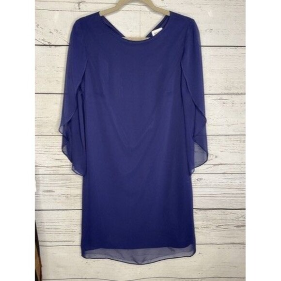 NWT SLNY Cape-Like Sleeve Knee Length Evening Shift Dress Women Size 4 Purple - Picture 1 of 12